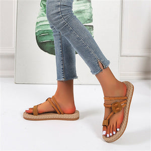 Women solid color clip toe hollow slide flat sandals