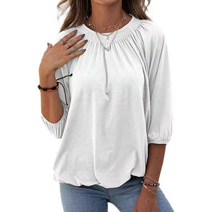 Women solid color seven point long sleeve crew neck t shirt