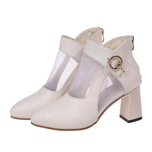 Women fashion metal buckle block heel sexy boots