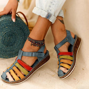 Women wedge closed toe hollow slingback ankle strap sandals