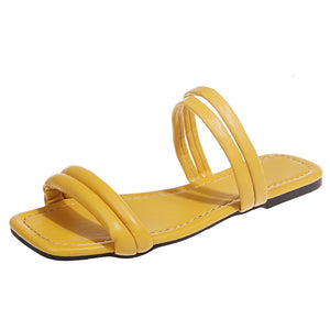 Women summer beach solid color square peep toe slide sandals