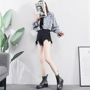 Women letters cartoon printed chunky platform lace up motorcyle boots