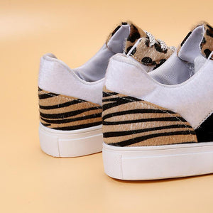Women color block lace up sneakers leopard print shoes
