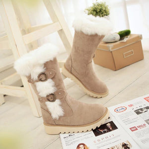 Women winter fashion cute mid calf faux fur snow boots