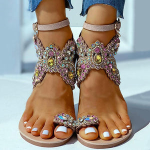 Women butterfly rhinestone ring toe sandals