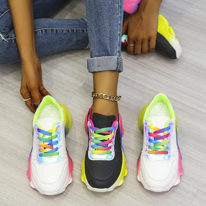Women sport colorful lace up platform wedge sneakers