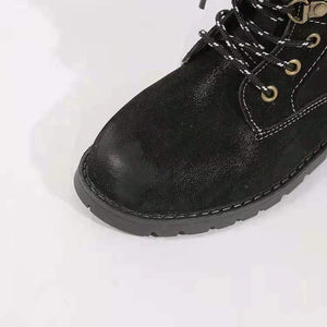 Women winter mid calf side zipper lace up boots