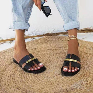 Women fashion chain d¨¦cor hollow strap slide flat sandals