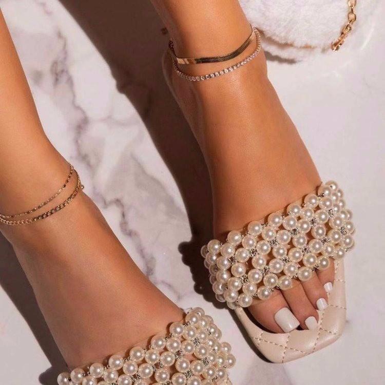 Women summer home fashion 
slide flat rhinestone sandals