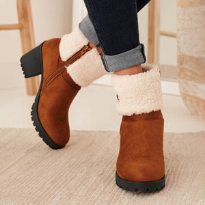 Women winter faux fur warm chunky heel platform short snow boots