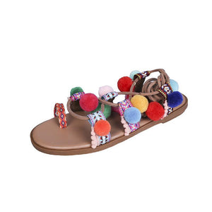 Women candy color fringe ring toe summer flat strappy sandals