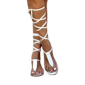 Women gladiator white strappy 
flat sandals