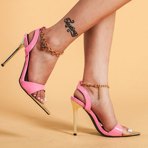 Women pointed peep toe slingback chain ankle strap heel sandal