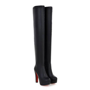 Women thigh high boots chunky heel platform boots side zipper