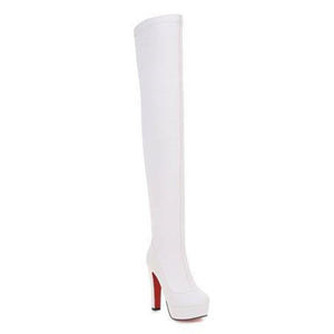 Women thigh high boots chunky heel platform boots side zipper