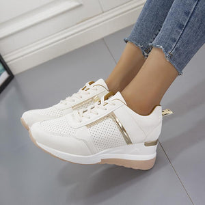 Women summer casual walking hollow breathable lace up wedge sneakers