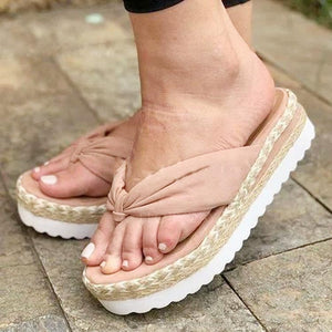 Women summer beach espadrille platform bow flip flop
