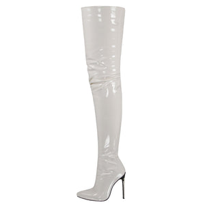 Women pointed toe patent leather side zipper stiletto high heel over the knee boots