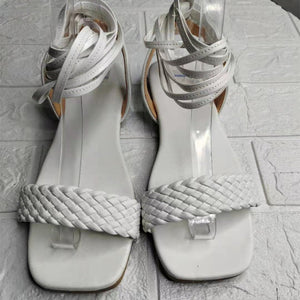 Women braided square peep toe strappy lace up gladiator sandals