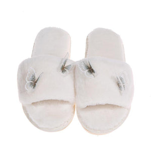 Women's butterfly warm plush slippers winter indoor shoes