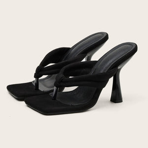 Women solid color sqaure clip toe slide stiletto heels