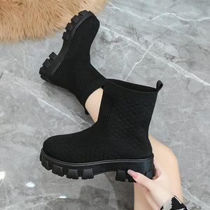 Women winter fall chunky heel platform fashion sock booties