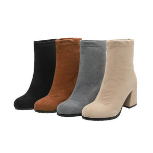 Solid color chunky heel short womens fashion boots