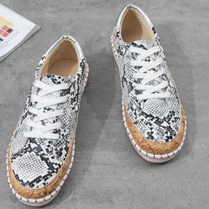 Women's snakeskin print platform sneakers | Fashion lace-up walking shoes