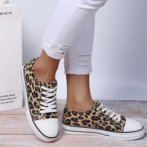 Women thick sole flat lace up casual leopard sneakers