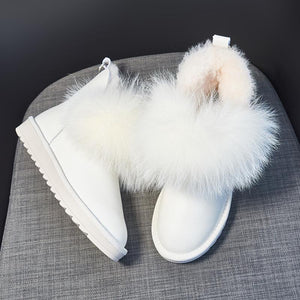 Women short slip on faux fur winter snow boots