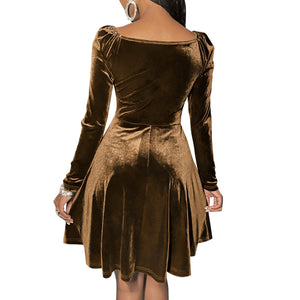 Velvet long sleeves v neck A-line mini dress | Fall winter evening prom party dress