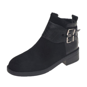 Women buckle strap faux suede chunky heel ankle boots
