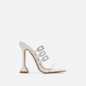Women clear open toe three straps slide stiletto heels