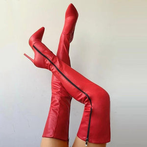 Women over the knee side zipper solid color stiletto high heel boots