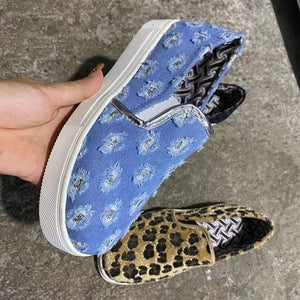 Women platform flat heel slip on leopard sneakers