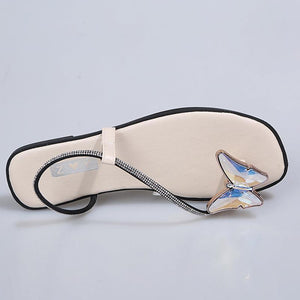 Women butterfly ring toe rhinestone strap slide flat sandals