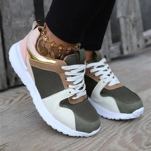Women color block lace up walking sneakers running