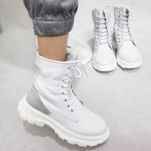 Women lace up short winter fall chunky platform boots