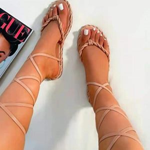 Women clip toe strappy ankle lace up flat sandals