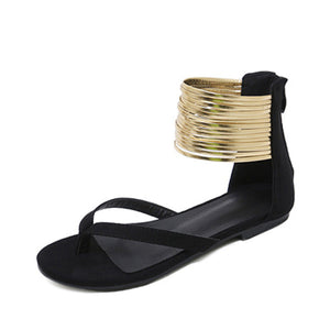 Women fashion ankle ring back zipper clip toe flat sandals