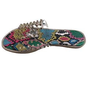 Women snakeskin leopard studded strap slides summer flat slippers