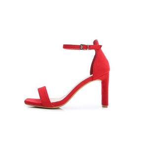 Women peep toe chunky heel ankle strap red heels