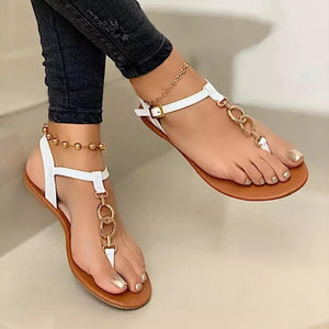 Women chain decor t strap slingback ankle strap flat sandals