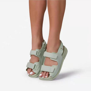 Women peep toe two strap magic tape flatform sandals