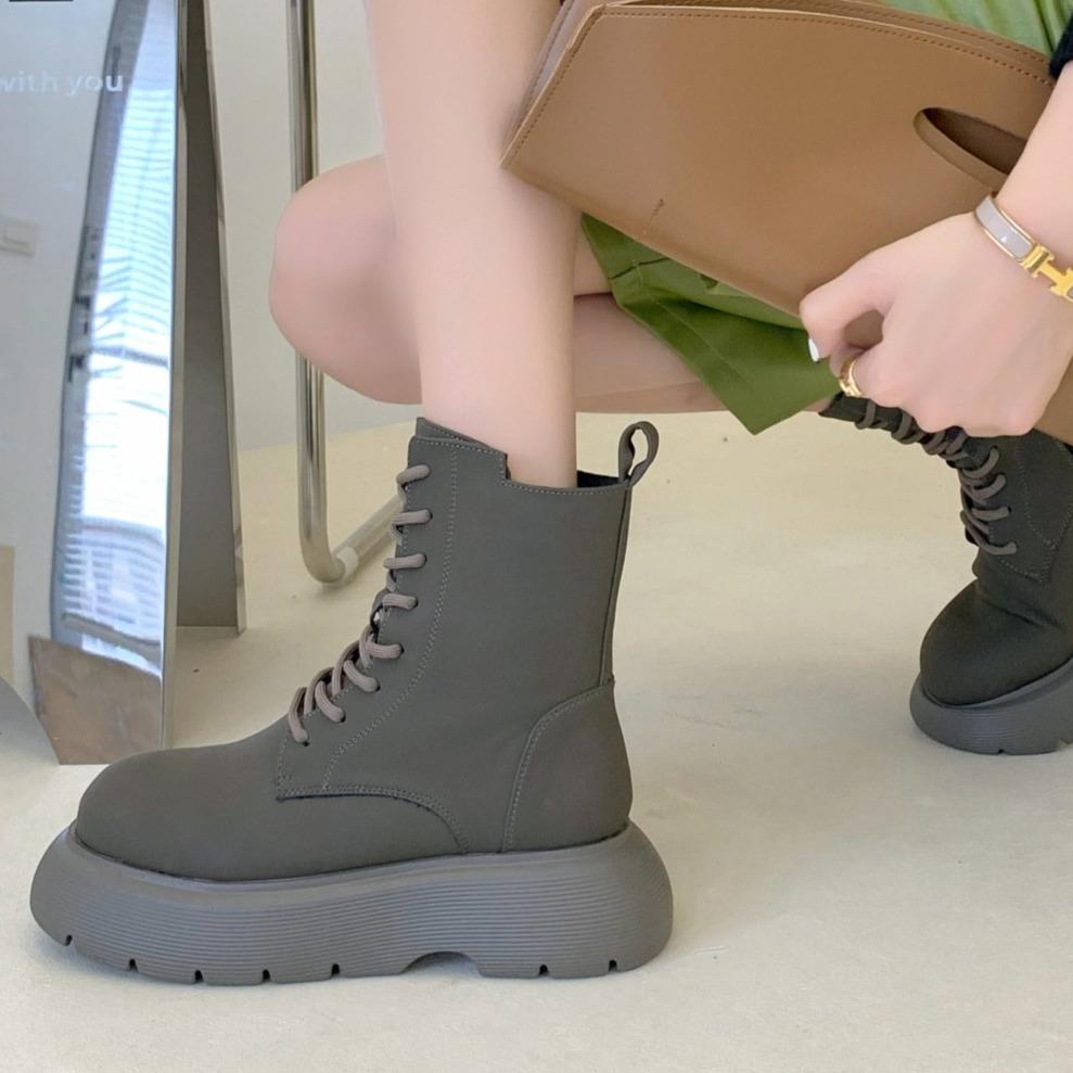 Women new fashion chunky platform lace up motorcycle boots