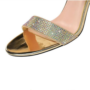 Women pointed peep toe rhinestone criss cross strap stiletto heels