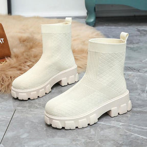 Women winter fall chunky heel platform fashion sock booties