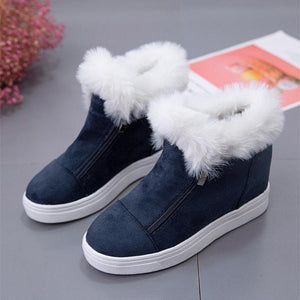 Women winter thick faux fur zipper ankle flat snow boots