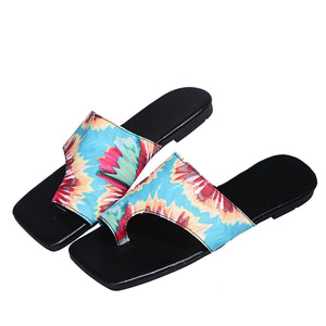 Women flower printed summer beach clip toe slide flat sandals