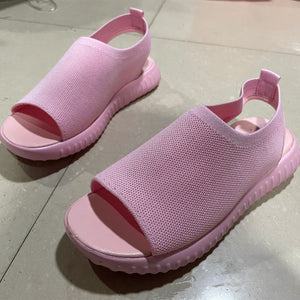 Women knit elastic peep toe slip on comfortable wedge sandals